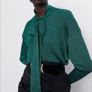 ZARA BNWT Metallic Thread Tied Sweater